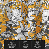Modern Yellow Grey Botanic Floral Blackout Window Curtain OPHELIA
