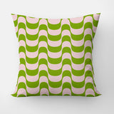 Curved Wavy Stripes Green Light Pink Maximalist Aesthetic Throw Pillow Cover
