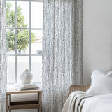 Abstract Modern Geometric White Black Minimalist Semi Sheer Window Curtain AINSLEY
