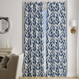 Botanic Ornamental Leaf Navy Blue Floral Blackout Window Curtain BREEZE