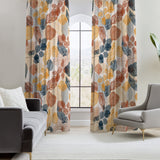 Decorative Blue Beige Brown Gold Botanical Blackout Window Curtain DAHLIA