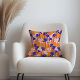 Dianthus Flowers Orange Blue Maximalist Aesthetic Throw Pillow Cover