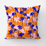 Dianthus Flowers Orange Blue Maximalist Aesthetic Throw Pillow Cover