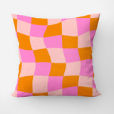 Groovy Checker Orange Pink Maximalist Aesthetic Throw Pillow Cover