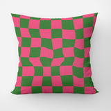 Retro Groovy Checker Green Pink Maximalist Aesthetic Throw Pillow Cover