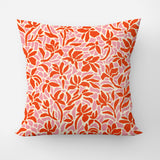 Naive Art Abstract Floral Orange Pink Maximalist Aesthetic Throw Pillow Cover