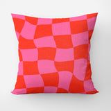 Groovy Checker Red Pink Maximalist Aesthetic Throw Pillow Cover