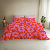 Retro Abstract Floral Red Pink Maximalist Aesthetic Cotton Duvet Cover Set