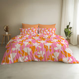 Dianthus Flowers Orange Pink Maximalist Aesthetic Cotton Duvet Cover Set