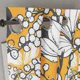 Modern Yellow Grey Botanic Floral Blackout Window Curtain OPHELIA