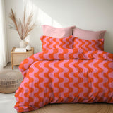 Wavy Stripes Retro Red Pink Maximalist Aesthetic Cotton Duvet Cover Set