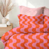 Wavy Stripes Retro Red Pink Maximalist Aesthetic Cotton Duvet Cover Set