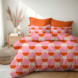 Retro Abstract Orange Pink Beige Maximalist Aesthetic Cotton Duvet Cover Set