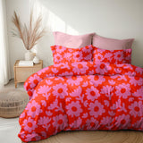 Retro Abstract Floral Red Pink Maximalist Aesthetic Cotton Duvet Cover Set