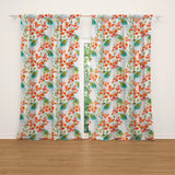 Watercolor Red Flowers Peacock Feathers Floral Blackout Window Curtain SERAPHINE