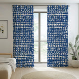 Abstract Organic Triangle Shibori Blue Indigo White Blackout Window Curtain HENDRA