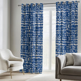 Abstract Organic Triangle Shibori Blue Indigo White Blackout Window Curtain HENDRA