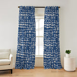 Abstract Organic Triangle Shibori Blue Indigo White Blackout Window Curtain HENDRA