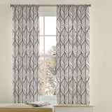 Abstract Modern Leaves Geometric Off White Black Semi Sheer Window Curtain ISHANA
