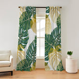 Green Gold White Monstera Leaves Tropical Blackout Window Curtains KAUAI - 2 Panels