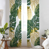Green Gold White Monstera Leaves Tropical Blackout Window Curtains KAUAI - 2 Panels