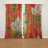 Exotic Flower Green Leaves Orange Tropical Blackout Window Curtains KONA - 2 Panels