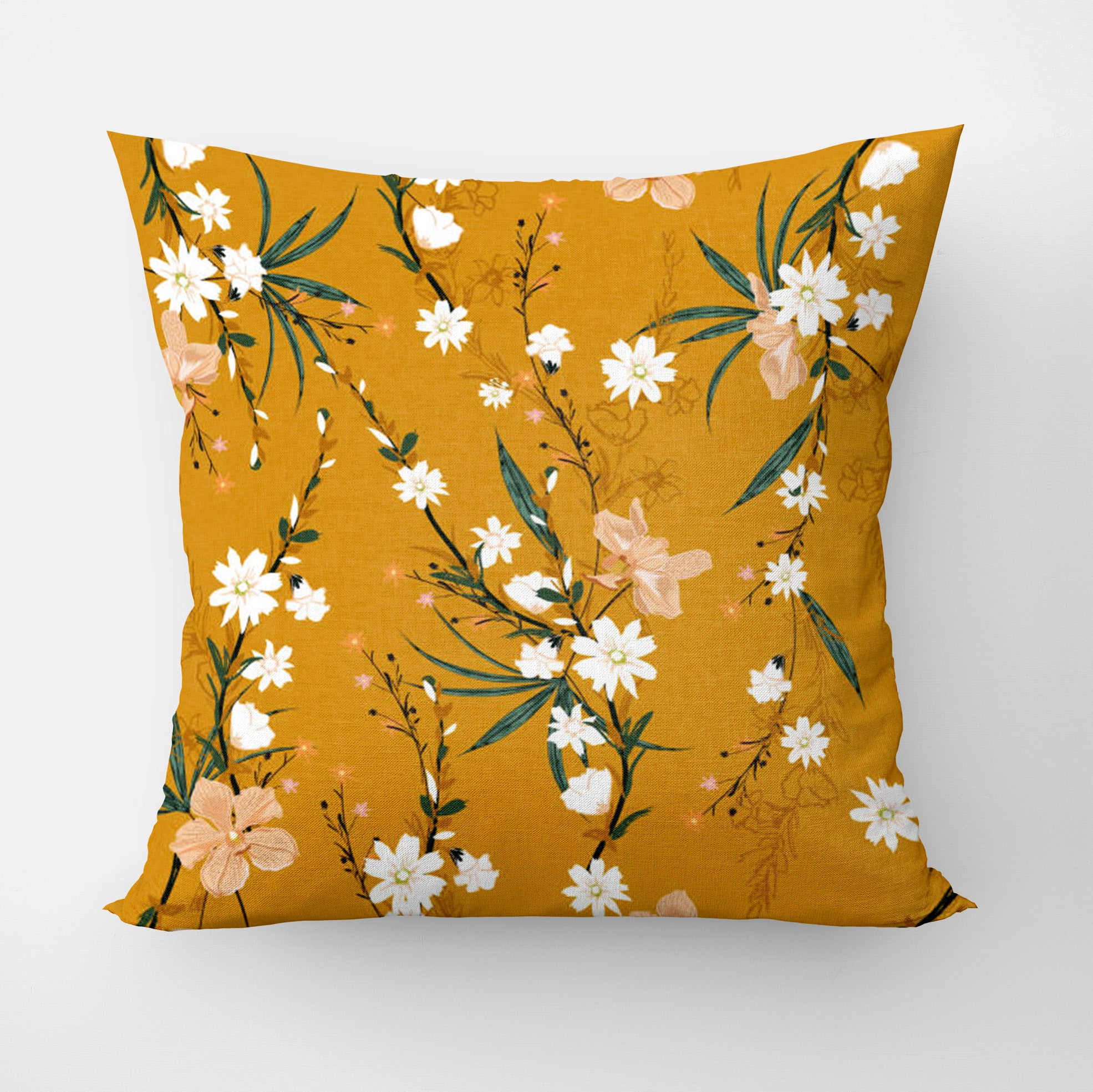 Garden Mustard Yellow Botanical Orchid Floral Throw Pillow Cover LAYLA