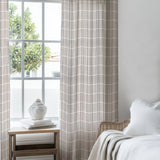 Minimalist Farmhouse Geometric Beige White Checkered Semi Sheer Window Curtain LORAH