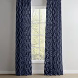Abstract Modern Geometric Minimalist Blue Semi Sheer Window Curtain MIDNIGHT