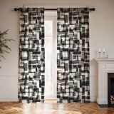 Black And White Abstract Geometric Mid Century Modern Blackout Window Curtain NOIR