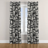 Black And White Abstract Geometric Mid Century Modern Blackout Window Curtain NOIR