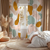 Abstract Shapes & Botanical Leaves Pastel Boho Blackout Window Curtains ADELINE - 2 Panels