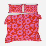 Retro Abstract Floral Red Pink Maximalist Aesthetic Cotton Duvet Cover Set