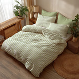 Nordic Minimalist Striped Scandinavian Cotton Duvet Cover Set SAGE GREEN