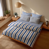 Nordic Blue Red Striped Coastal Scandinavian Cotton Duvet Cover Set NORDHAVN