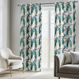 Watercolor Peacock Botanic Floral Blue White Blackout Window Curtain AZURA