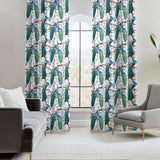 Watercolor Peacock Botanic Floral Blue White Blackout Window Curtain AZURA