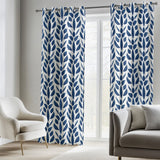 Botanic Ornamental Leaf Navy Blue Floral Blackout Window Curtain BREEZE