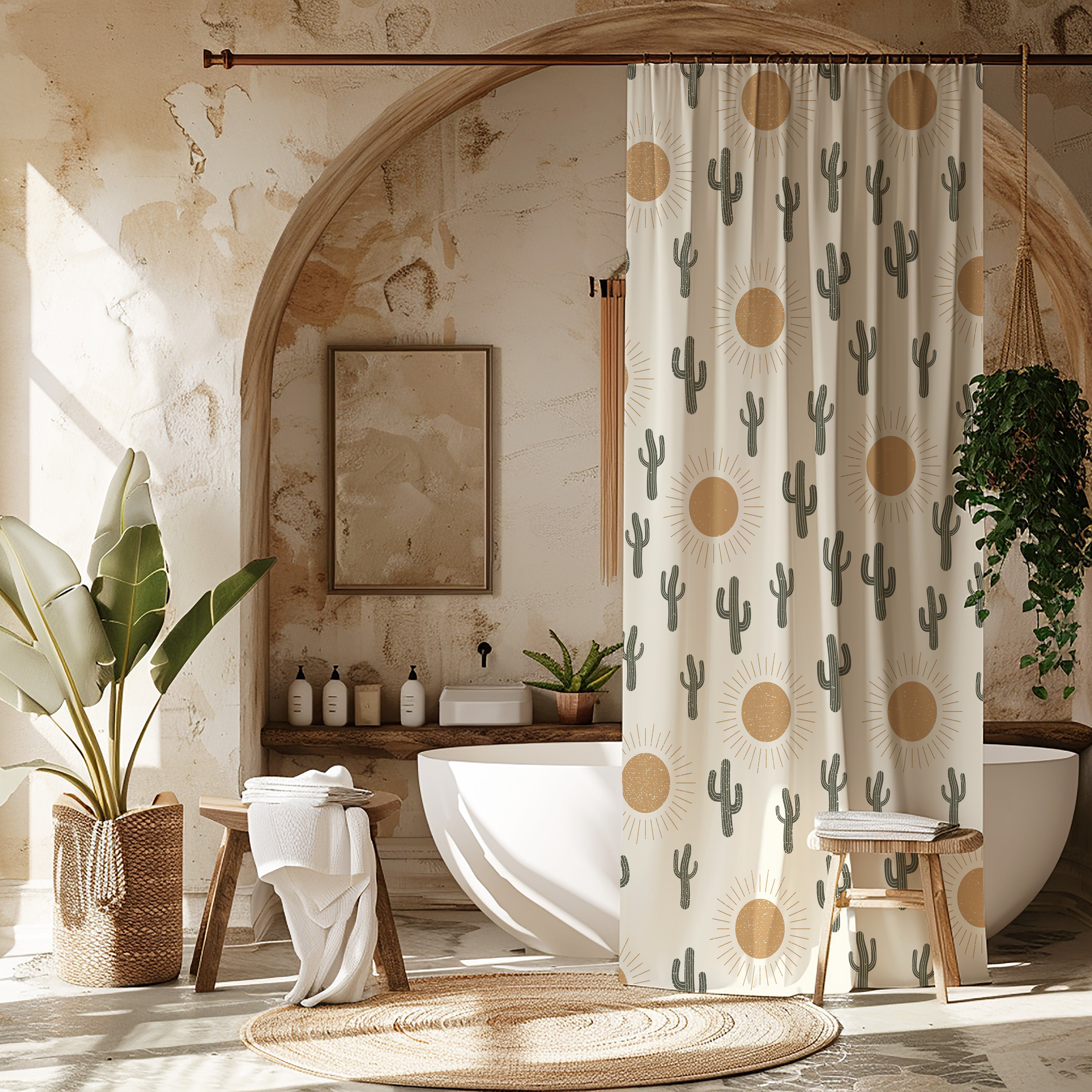 Get outlet Naked Shower Curtain | Funny Shower Curtain | Western Shower Curtain | Cactus Print | Boho Shower Curtain