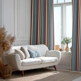 Retro Blue Burgundy Ivory Vertical Stripes Nordic Scandinavian Blackout Window Curtain VIND