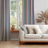 Retro Blue Burgundy Ivory Vertical Stripes Nordic Scandinavian Blackout Window Curtain VIND