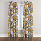 Modern Yellow Grey Botanic Floral Blackout Window Curtain OPHELIA