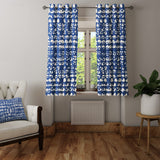 Abstract Organic Triangle Shibori Blue Indigo White Blackout Window Curtain HENDRA