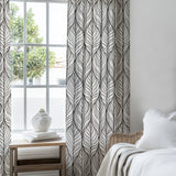 Abstract Modern Leaves Geometric Off White Black Semi Sheer Window Curtain ISHANA
