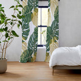 Green Gold White Monstera Leaves Tropical Blackout Window Curtains KAUAI - 2 Panels
