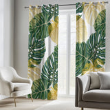 Green Gold White Monstera Leaves Tropical Blackout Window Curtains KAUAI - 2 Panels