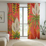 Exotic Flower Green Leaves Orange Tropical Blackout Window Curtains KONA - 2 Panels
