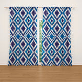 Abstract Blue Indigo Ikat Blackout Window Curtain OCEAN