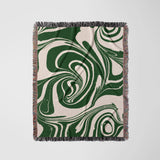 Marble Green Waves Retro Abstract Art Cotton Woven Throw Blanket OLIVE