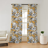 Modern Yellow Grey Botanic Floral Blackout Window Curtain OPHELIA